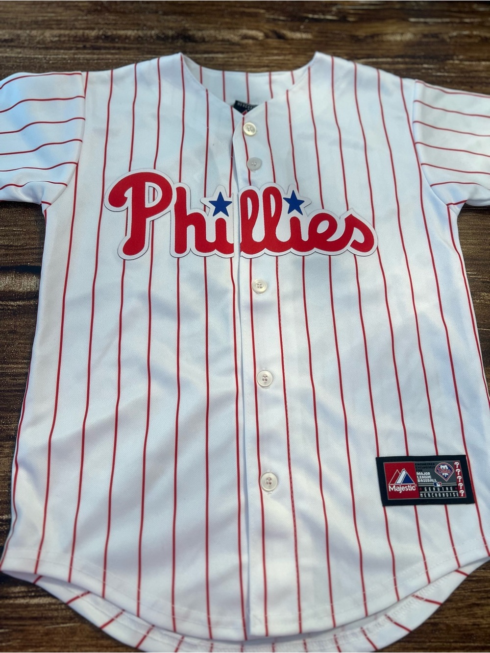 NWT Authentic Carlos Ruiz Phillies Jersey
Youth Small White with Red Pinstripes